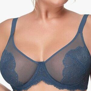 New Lace Minimizer Bra Full Coverage with Underwire -- Denim Blue - 36DD